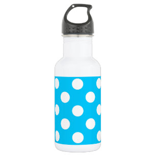 Botella De Agua Puntos de polka blanco sobre azul eléctrico