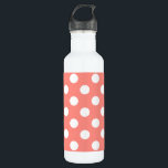 Botella De Agua Puntos de polka blanco sobre melocotón<br><div class="desc">Puntos de polka blanco sobre melocotón</div>