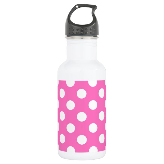 Botella De Agua Puntos de polka blanco sobre rosa (Anverso)