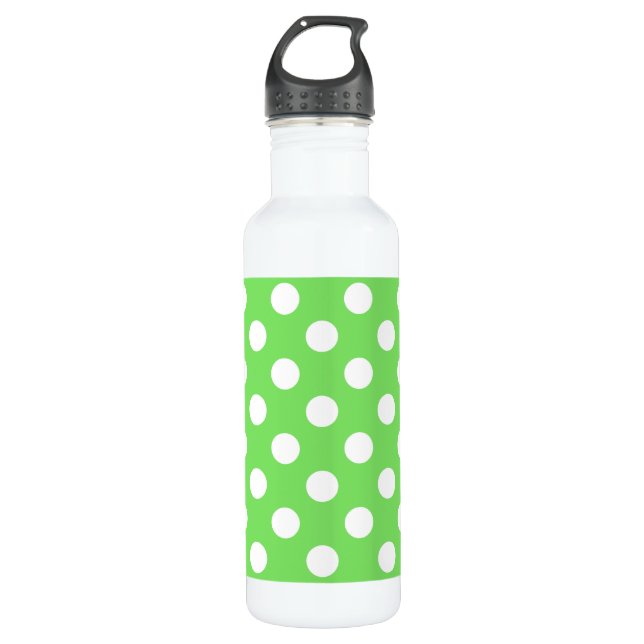 Botella De Agua Puntos de polka blanco sobre verde manzana (Anverso)