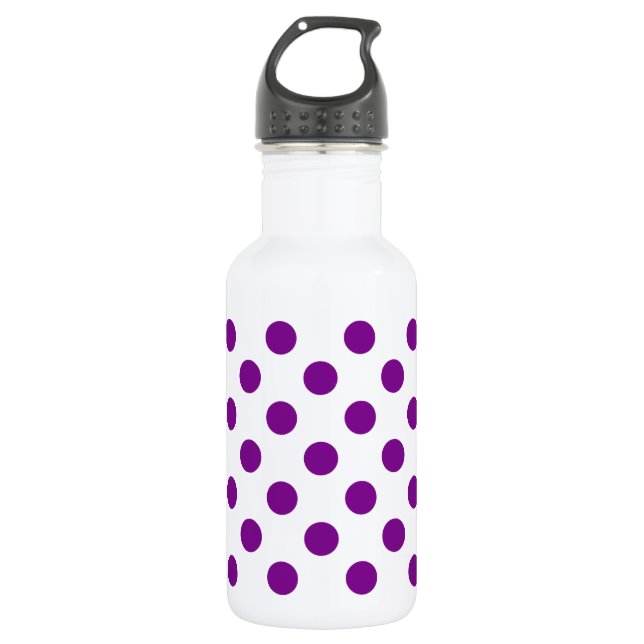 Botella De Agua Puntos de polka morado y blanco (Anverso)