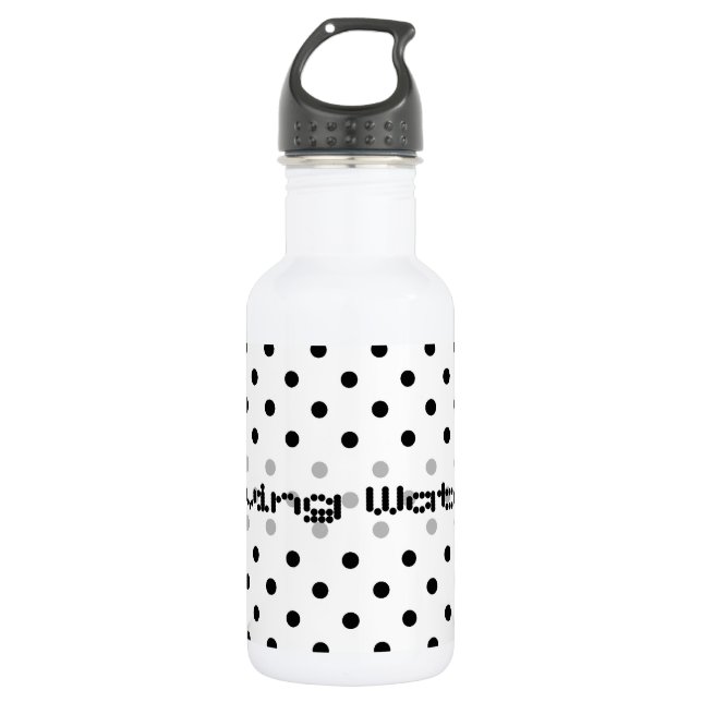 Botella De Agua puntos de polka negro con fondo blanco (Anverso)