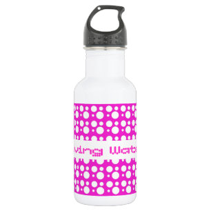 Botella De Agua puntos de polka rosa y blanco
