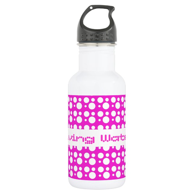 Botella De Agua puntos de polka rosa y blanco (Anverso)
