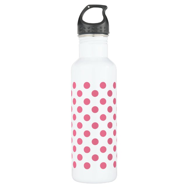 Botella De Agua Puntos de polka rosa y blanco (Anverso)
