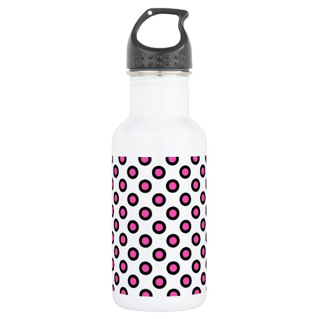 Botella De Agua puntos de polka rosa y negro (Anverso)