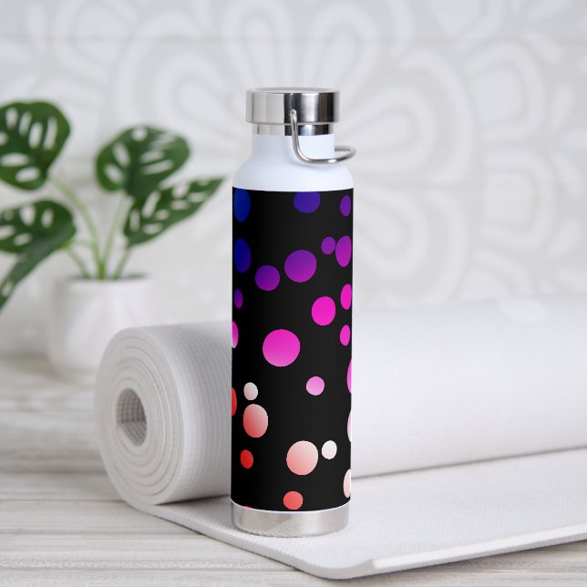 Botella De Agua Puntos Neon Sobre Negro (Yoga)