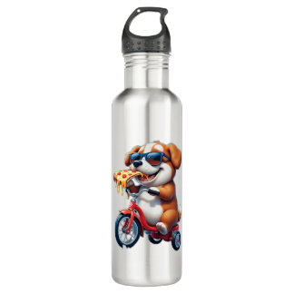 Botella De Agua puppy riding a bike eating pizza