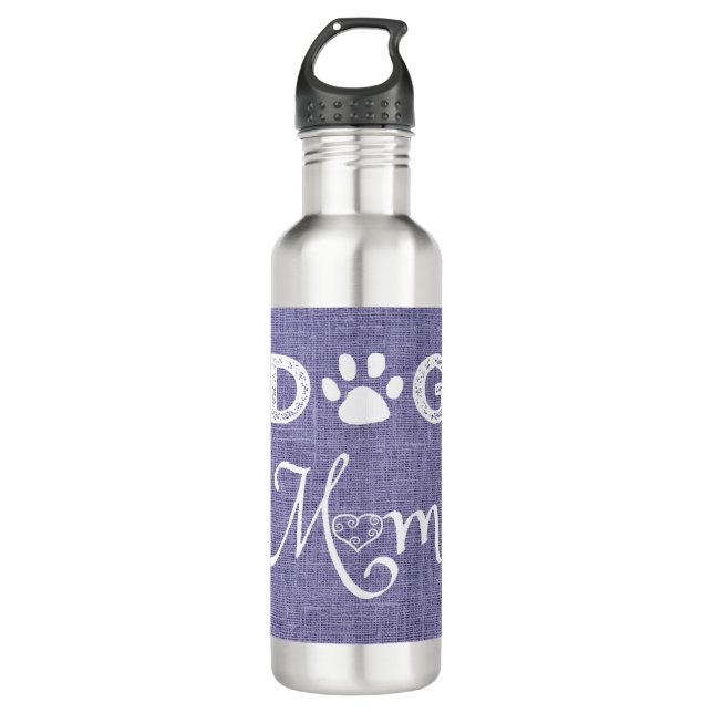 Botella de agua Purple Burlap Dog Mom (Anverso)