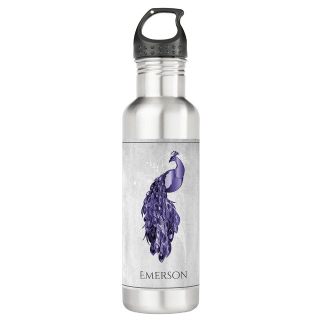 Botella De Agua Purple Elegant Peacock personalizado (Anverso)