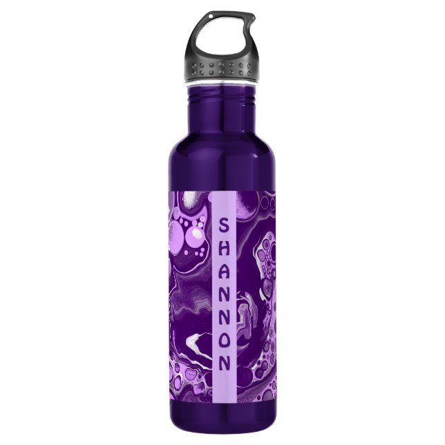 Botella De Agua Purple Personalizada Marble Fluid Art (Anverso)