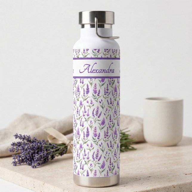 Botella De Agua Purple Wildflower Watercolor Monogram Name (Subido por el creador)