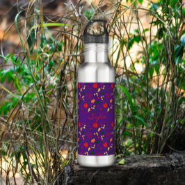 Botella De Agua Púrpura estampado de flores silvestres adormidera