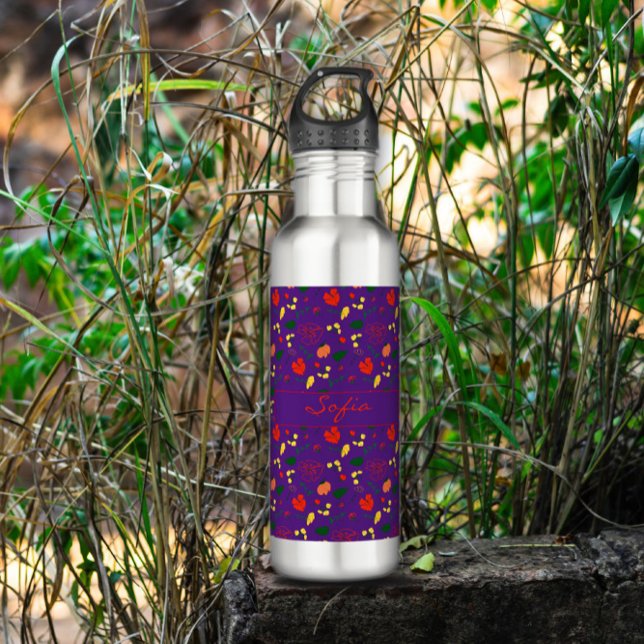 Botella De Agua Púrpura estampado de flores silvestres adormidera  (Subido por el creador)