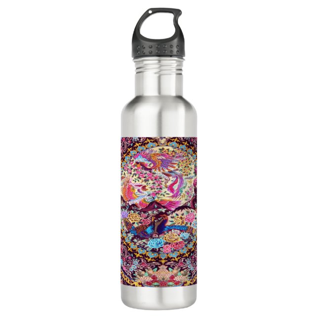 Botella De Agua Púrpura Oro Azul Azul Flores Florales Persas Peaco (Anverso)