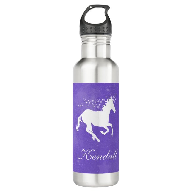 Botella De Agua Púrpura unicornio personalizado (Anverso)