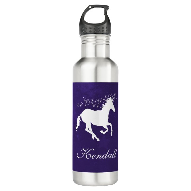 Botella De Agua Púrpura unicornio personalizado (Anverso)