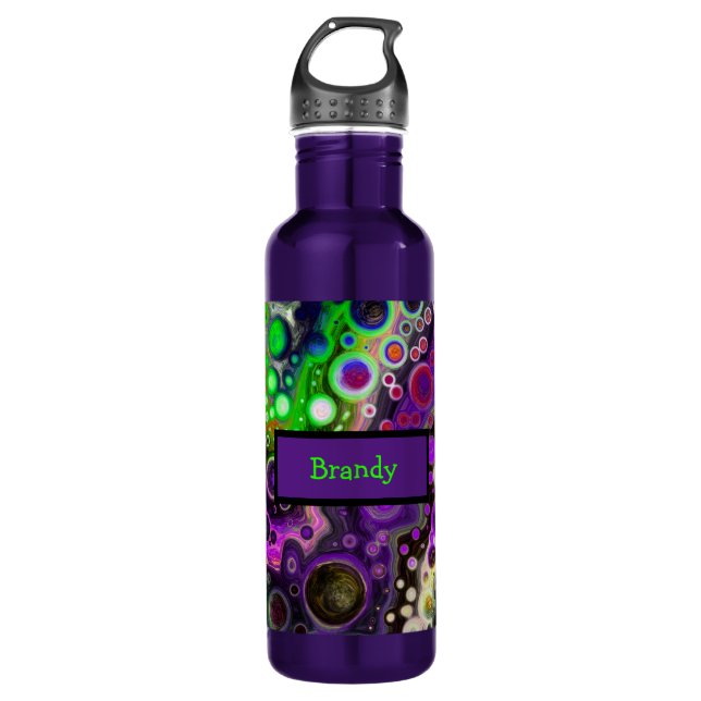 Botella De Agua Púrpura, verde anime, arte fluido negro (Anverso)