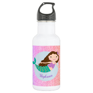 Botella De Agua Purpurina de arcoiris con sirena suave personaliza