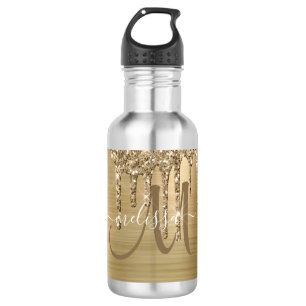 Botella De Agua Purpurina de Moda con gotero dorado Pincel Monogra