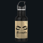 Botella De Agua Purpurina de oro Esparkle Eyelashes Monograma Nomb<br><div class="desc">Purpurina de la espuma metálica del Relieve metalizado de la imitación dorada Cepillaron el nombre del monograma Metalizado y las pestañas iniciales (pestañas), las extensiones de la ceniza y la botella de agua de los ojos. Esto hace que el dulce perfecto cumpleaños 16, boda, ducha de novia, aniversario, ducha de...</div>
