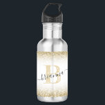 Botella De Agua Purpurina Faux Gold Sparkly Monograma Cuto<br><div class="desc">Bonito dorado purpurina borde sobre una botella de agua metalizado de acero inoxidable moderna y de moda con un nombre de guión de bonito y personalización inicial que parece moda y niñita.</div>