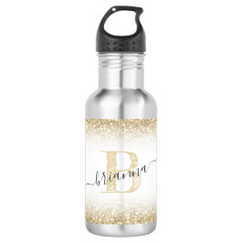 Botella De Agua Purpurina Faux Gold Sparkly Monograma Cuto