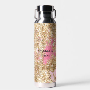 Botella De Agua Purpurina Girly Pink Gold