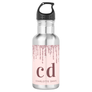 Botella De Agua Purpurina gotea rosa rosa rosa personalizado de or