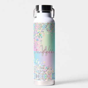 Botella De Agua Purpurina holográfica de unicornio