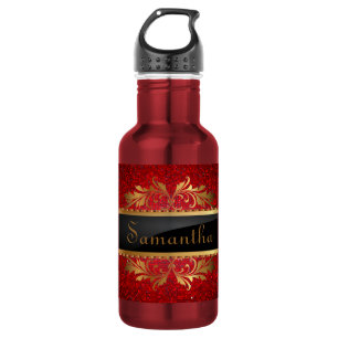 Botella De Agua Purpurina Rojo Sequin Disco 32. oz.