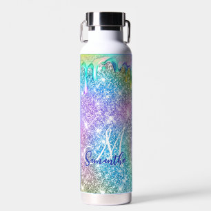 Botella De Agua Purpurina rosa azul cutáneo de unicornio gotea mon