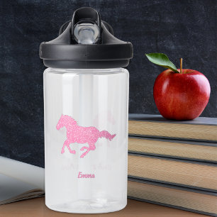 Botella De Agua Purpurina Rosa Caballo Niña Pequeña Nombre Animal