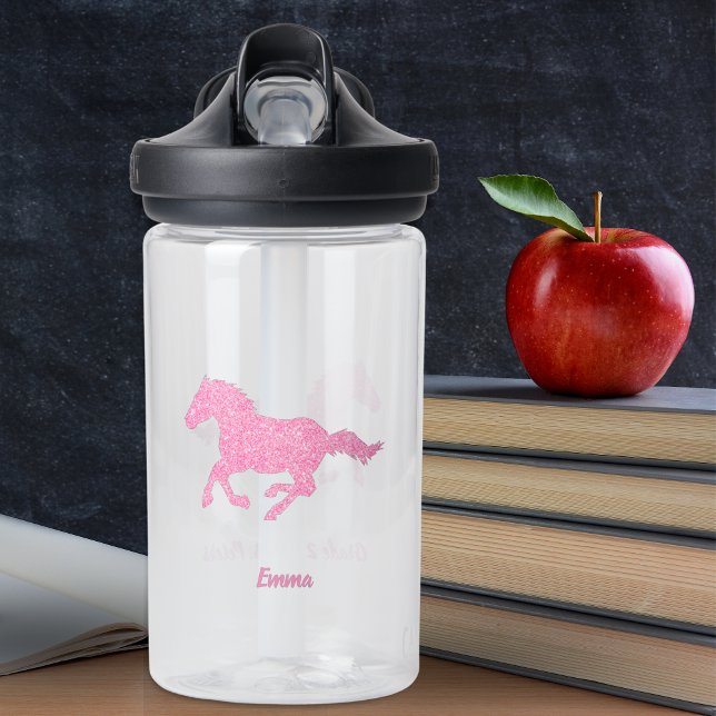 Botella De Agua Purpurina Rosa Caballo Niña Pequeña Nombre Animal (Subido por el creador)