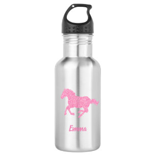 Botella De Agua Purpurina Rosa Caballo Niña Pequeña Nombre Animal