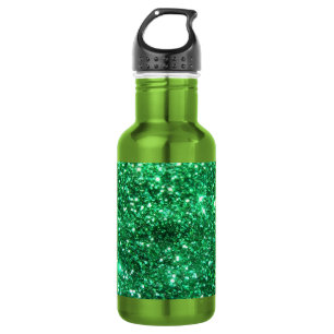Botella De Agua Purpurina verde glamoroso