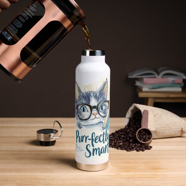 Botella De Agua 🐱 Purr-fectly Smart 📚 (Café)