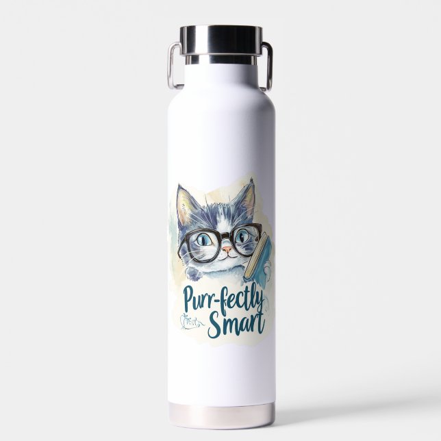 Botella De Agua 🐱 Purr-fectly Smart 📚 (Delantero)