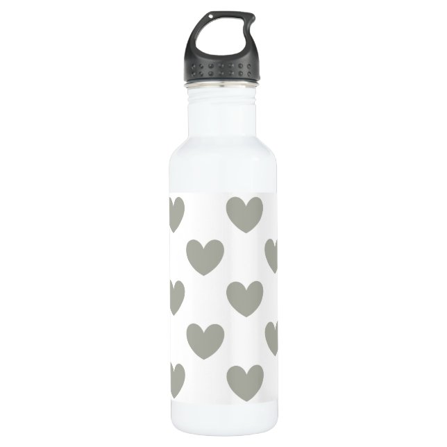 Botella De Agua Pussywillwillow Gray polka corazones sobre blanco (Anverso)