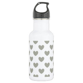 Botella De Agua Pussywillwillow Gray polka corazones sobre blanco