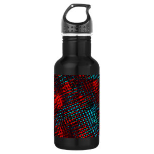 Botella De Agua Quadriculados riscados em azul claro e vermelho.