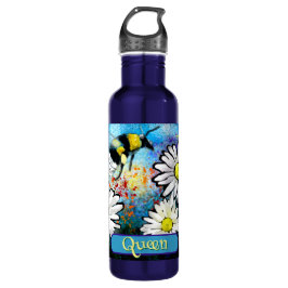 Botella De Agua Queen Bee Whimsical Bumblebee Daisies Personalized