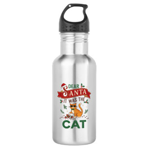 Botella De Agua Querido Santa Fue Gato Naranja Adorno De Navidad