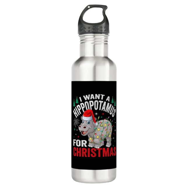 Botella De Agua Quiero Hipopótamo Para Navidades Xmas Hippo (Anverso)