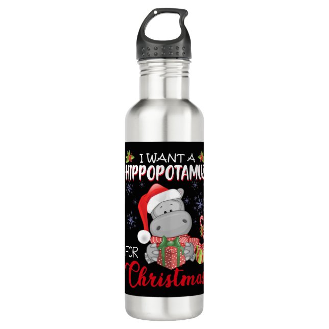 Botella De Agua Quiero Hipopótamo Para Navidades Xmas Hippo (Anverso)