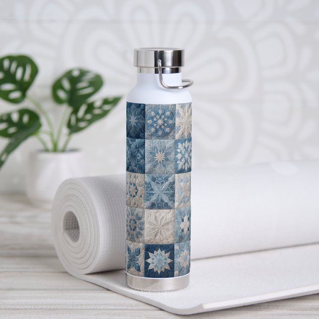 Botella De Agua Quilt de copo de nieve azul y blanco (Yoga)