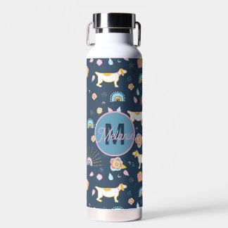 Botella De Agua Quirky Perro Cute Patrón Arcoiris Azul Personaliza
