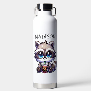 Botella De Agua Raccón kawaii con té de burbuja personalizado