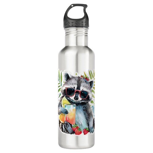 Botella De Agua Raccoon de verano en gafas de sol chillout playa (Anverso)