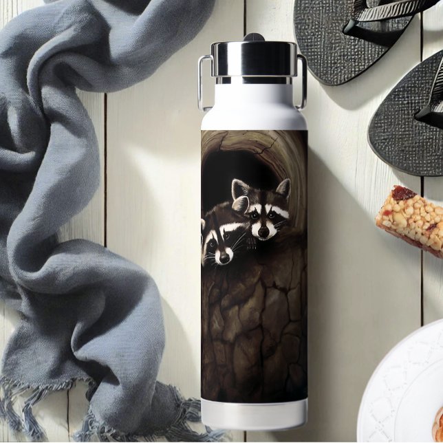 Botella De Agua Raccoons Brown Cute Tree (Subido por el creador)